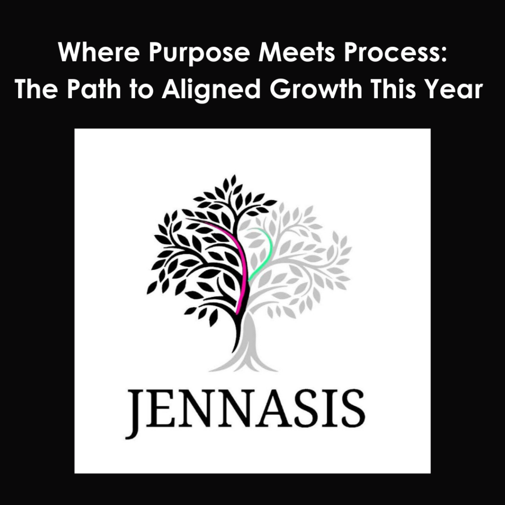Black and white yin yang style tree with the word Jennasis at the bottom