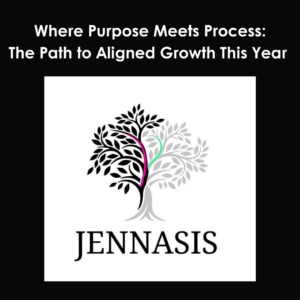 Black and white yin yang style tree with the word Jennasis at the bottom